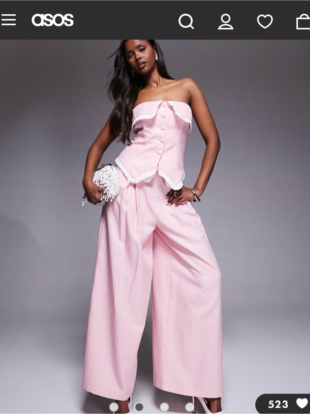 ASOS Pink Strapless Corset Jumpsuit with Wide-Leg Trousers. Top size 10 Pants8